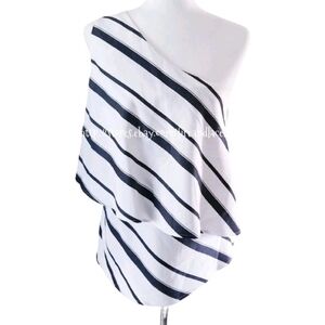 BANANA REPUBLIC ONE SHOULDER STRIPE TOP SZ L 14